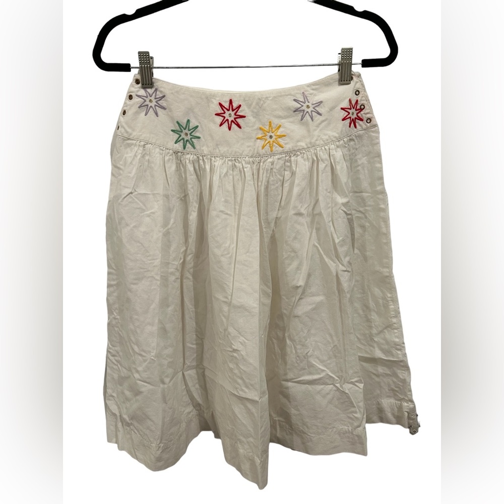 Italian White Lace Up Embroidered Skirt - Mid Century Firework Design